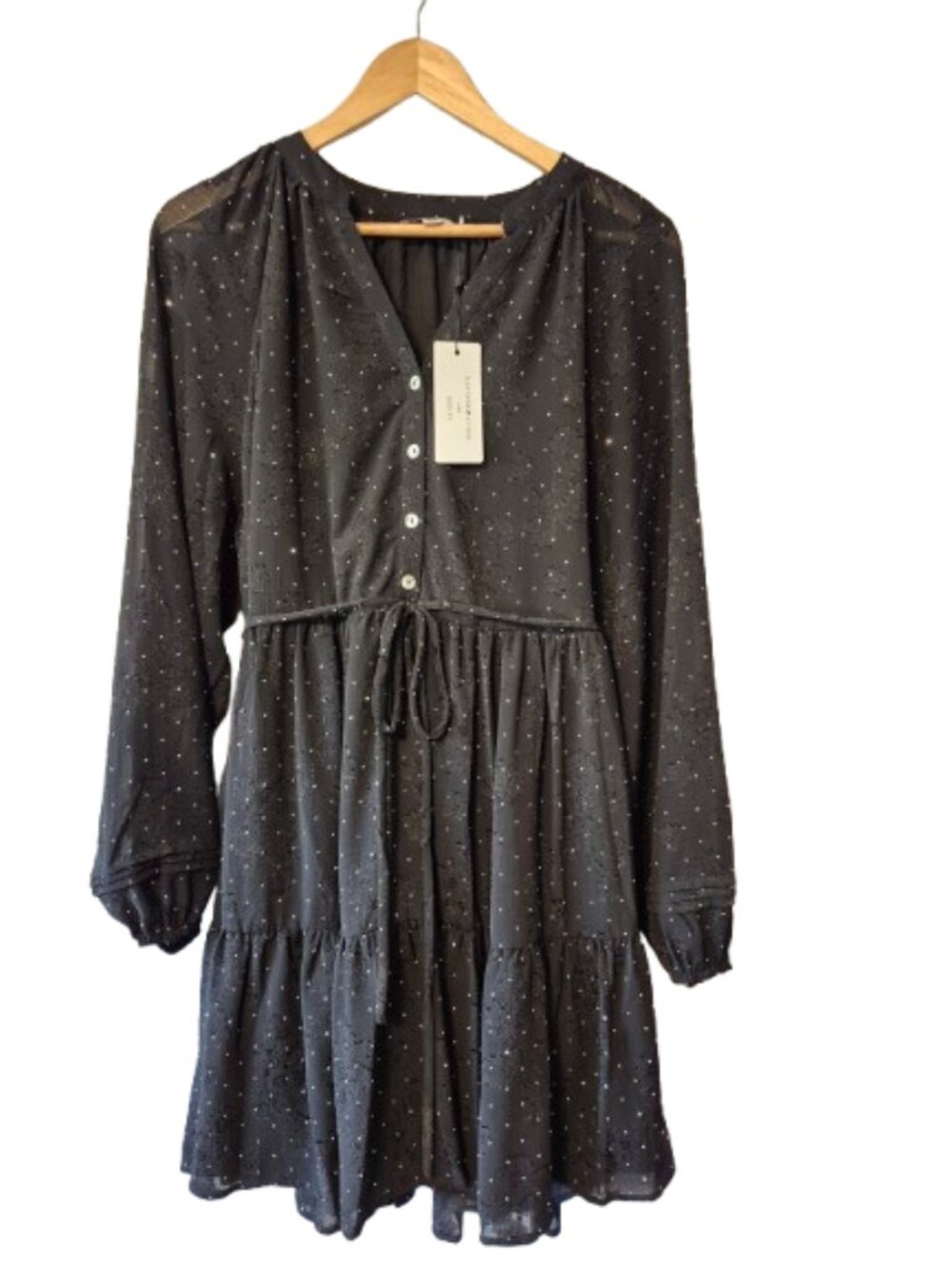 NWT Le Soir by Molly Bracken Black Dress with Clear Sparkly Gemstones Size Large